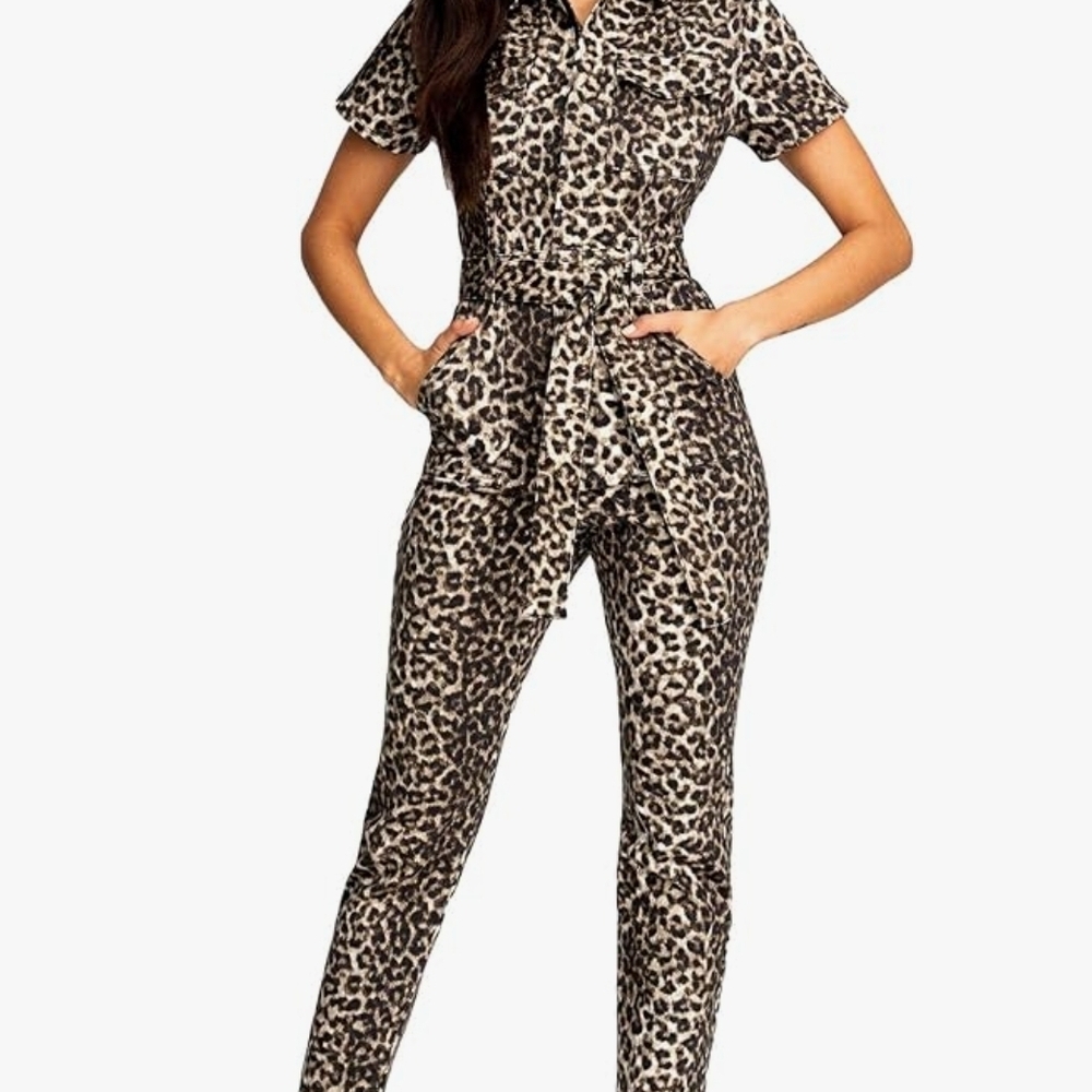 Good American Brown and Black Leopard Jumpsuit